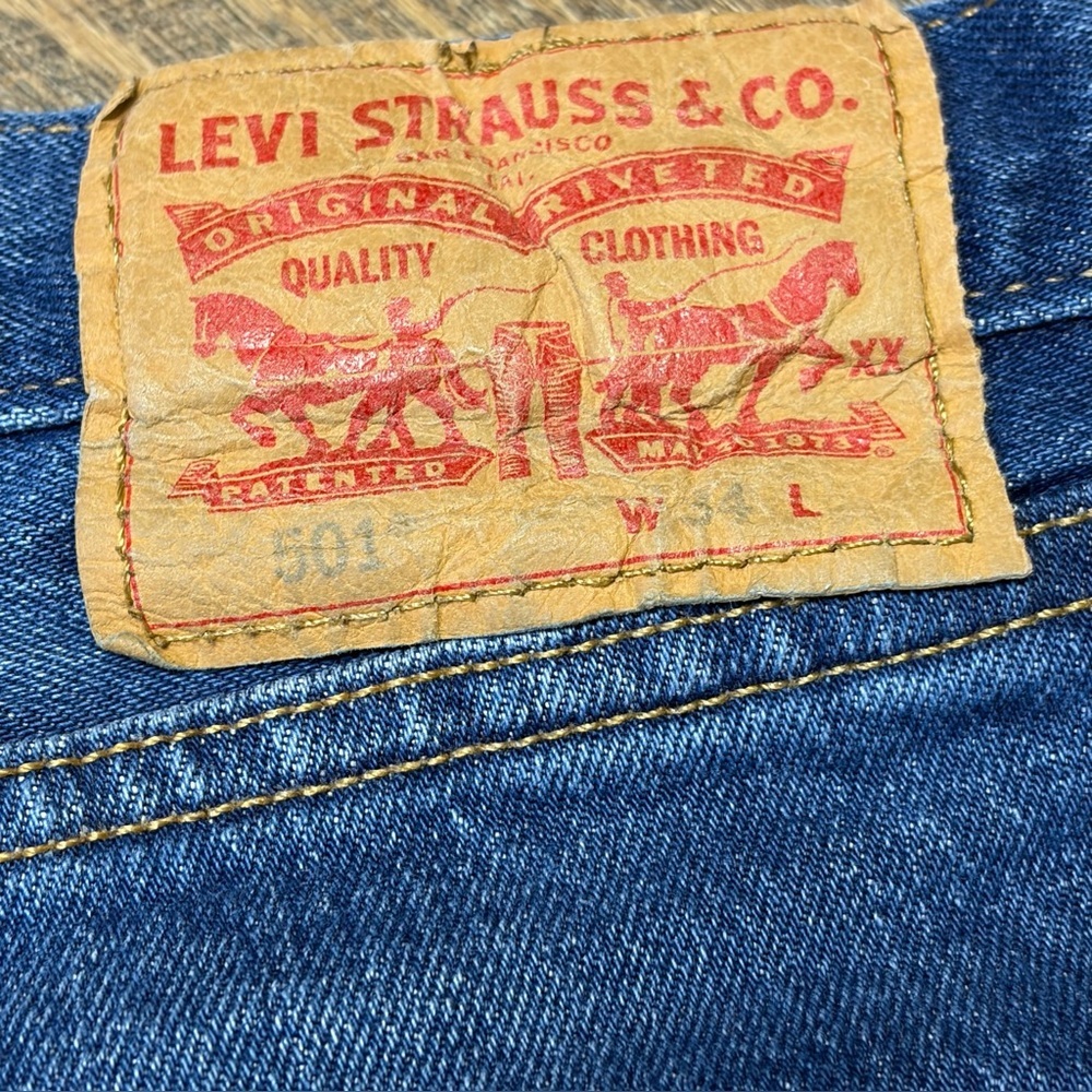 Levi's 501 Denim Jean Shorts Button Fly Men's 34x11 Blue Jorts Dad Stretch - Picture 5 of 9